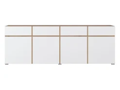 Buffet XL HAVANA – 225 cm – 4 puertas y 4 cajones – Roble y blanco – Diseño moderno sin tiradores