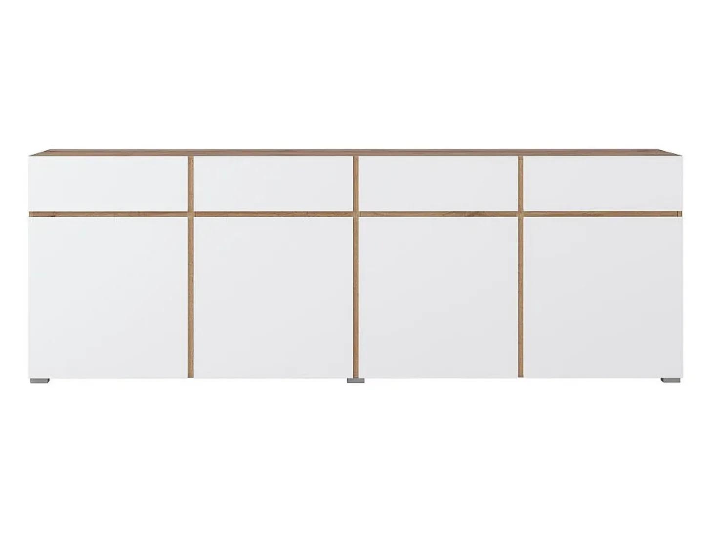 Buffet XL HAVANA – 225 cm – 4 puertas y 4 cajones – Roble y blanco – Diseño moderno sin tiradores