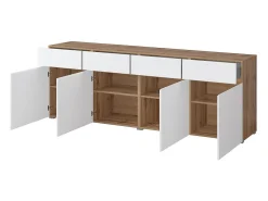 Buffet XL HAVANA – 225 cm – 4 puertas y 4 cajones – Roble y blanco – Diseño moderno sin tiradores