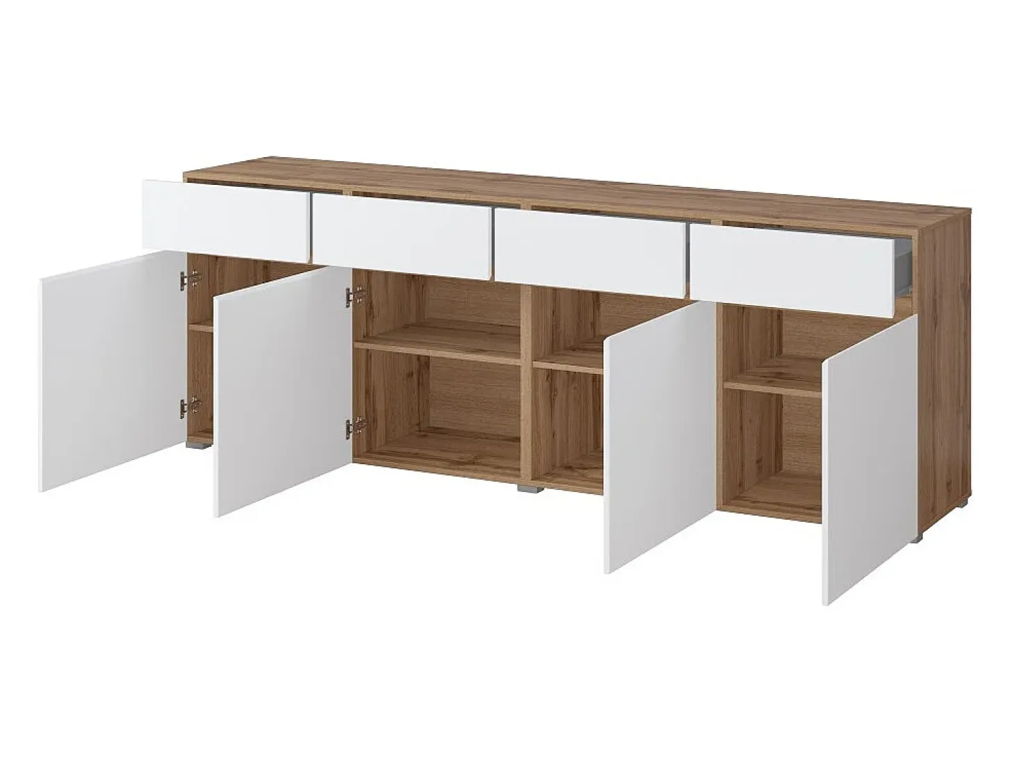 Buffet XL HAVANA – 225 cm – 4 puertas y 4 cajones – Roble y blanco – Diseño moderno sin tiradores