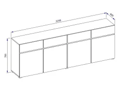Buffet XL HAVANA – 225 cm – 4 puertas y 4 cajones – Roble y blanco – Diseño moderno sin tiradores
