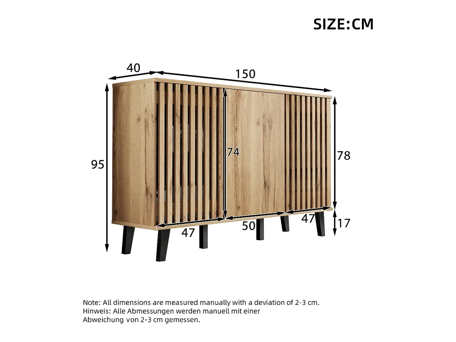 Buffet 150x40x95 cm - 3 puertas y 6 compartimentos de almacenamiento - Estilo escandinavo - Natural