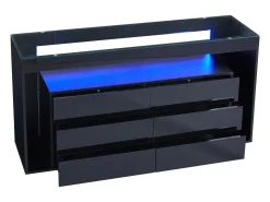 Buffet 140x40x70 cm - con 6 cajones grandes - con LED - negro