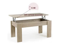 Buyqualia Mesa de Centro de Madera Rectangular elevable con Compartimento bajo Tapa Color (Roble) 51/63x105x55 cm