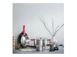 Cacerola de acero inoxidable de 20 cm con mango desmontable y sistema Click & Lock - Colección Combi de Lacor