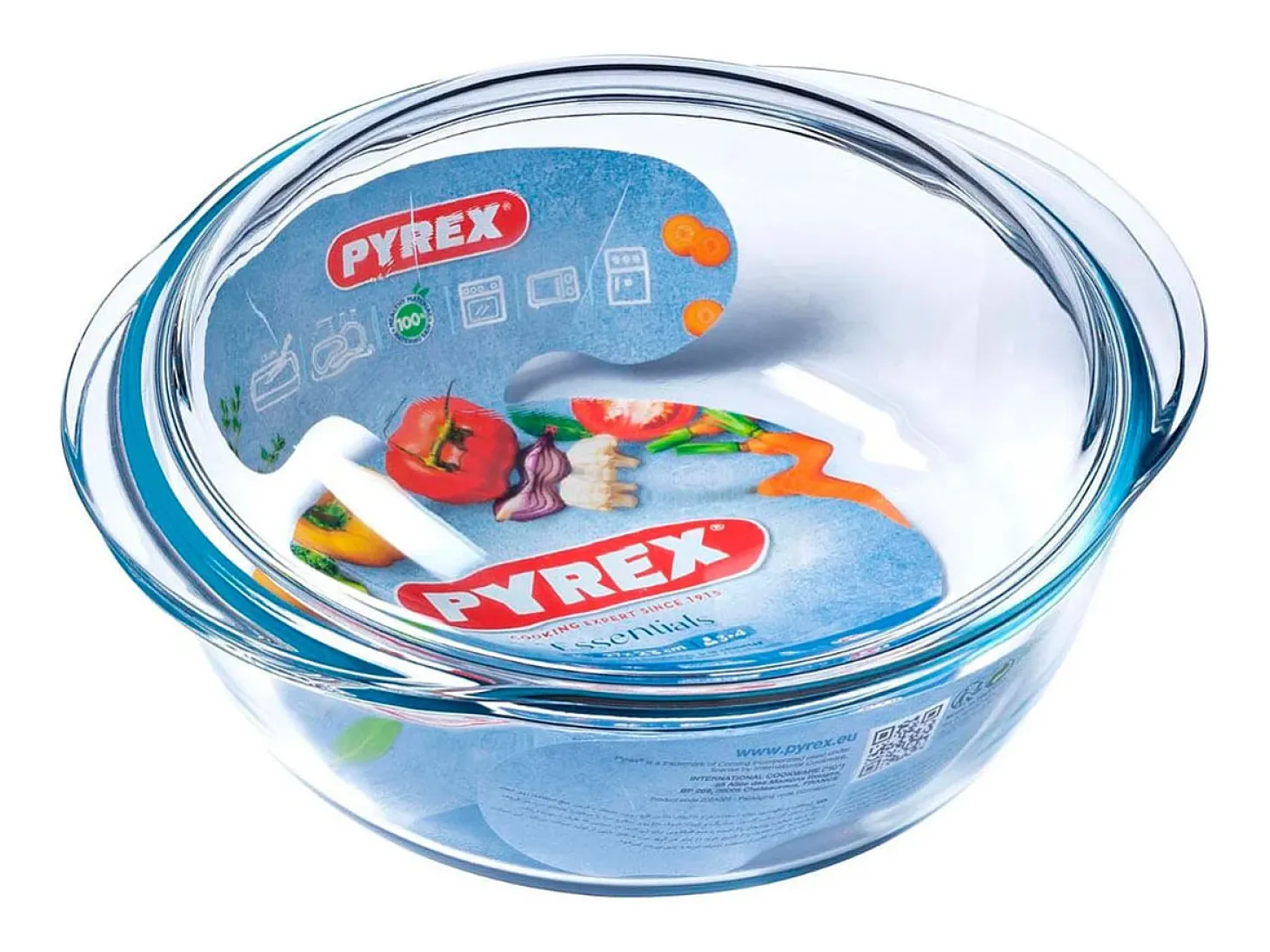 Cacerola de vidrio Essentials Pyrex forma redonda con tapa 3,2L