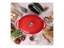 Cacerola ovalada de hierro fundido con revestimiento de acero esmaltado, 6,5 L - Roja