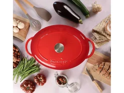 Cacerola ovalada de hierro fundido con revestimiento de acero esmaltado, 6,5 L - Roja