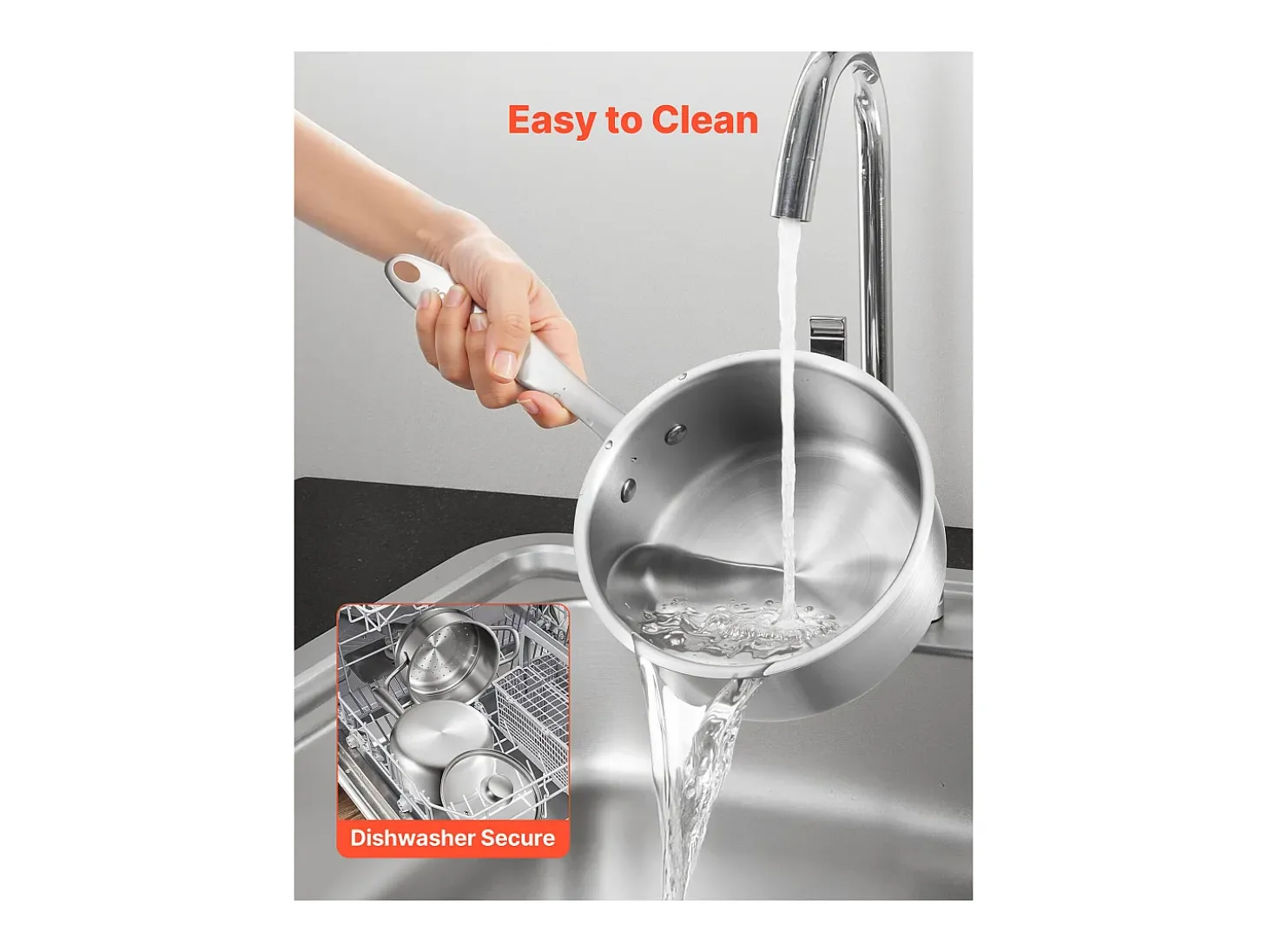 Cacerola SucceBuy en Acero Inoxidable 1,4 L con Cesta de Vapor, Cacerola con Tapa de Vidrio Y Mango Ergonomico, Lavable en Lavavajillas