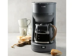 Cafetera de filtro DOMO DO754K 1,25L 10 tazas diseño gris mate y madera, 1000W, jarra de vidrio, apagado automático