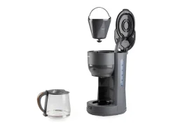 Cafetera de filtro DOMO DO754K 1,25L 10 tazas diseño gris mate y madera, 1000W, jarra de vidrio, apagado automático