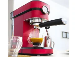 Cafetera Express con Manómetro Cafelizzia 790 Shiny Pro. Brazo con Doble Salida y Dos filtros, 20bares de Presión, Depósito extraíble de 1,2L, 1350W, Rojo