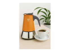 Cafetera Italiana Pezzetti Steelexpress 6 Tazas Acero Inoxidable Naranja Todos los Fuegos Inducción