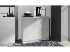 Cajonera Logan, Cómoda con 2 Puertas, blanco mate/hormigón oxidado (82 x 78 x 37 cm)