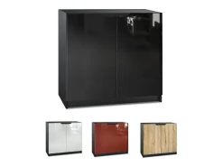 Cajonera Logan, Cómoda con 2 Puertas, negro mate/blanco de alto brillo (82 x 78 x 37 cm)