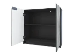 Cajonera Logan, Cómoda con 2 Puertas, negro mate/blanco de alto brillo (82 x 78 x 37 cm)