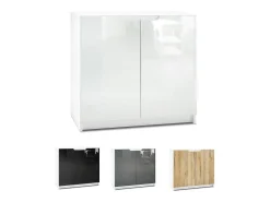 Cajonera Logan, Cómoda con 2 Puertas, blanco mate/negro mate (82 x 78 x 37 cm)