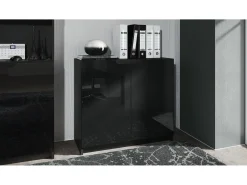 Cajonera Logan, Cómoda con 2 Puertas, negro mate/negro de alto brillo (82 x 78 x 37 cm)