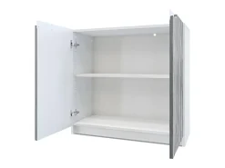 Cajonera Logan, Cómoda con 2 Puertas, blanco mate/gris claro satinado (82 x 78 x 37 cm)