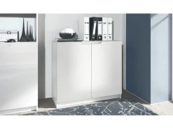 Cajonera Logan, Cómoda con 2 Puertas, blanco mate/blanco mate (82 x 78 x 37 cm)