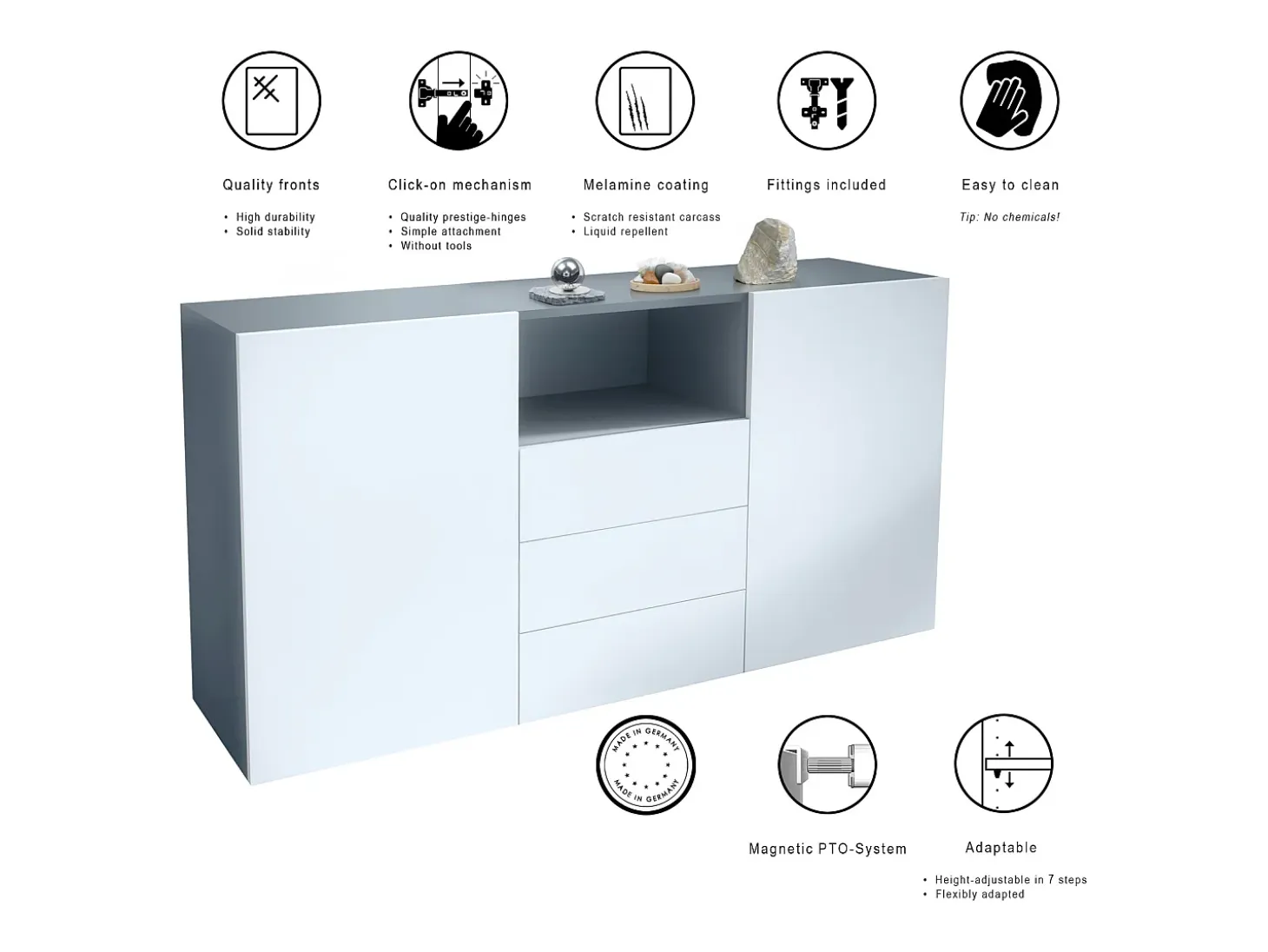 Cajonera Skadu Neo, Cómoda con 2 Puertas, 3 Cajones y 1 Compartimento abierto, antracita mate/blanco mate (138,5 x 71,5 x 35 cm)