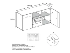 Cajonera Skadu Neo, Cómoda con 2 Puertas, 3 Cajones y 1 Compartimento abierto, antracita mate/blanco mate (138,5 x 71,5 x 35 cm)