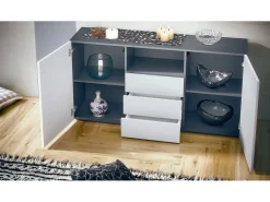 Cajonera Skadu Neo, Cómoda con 2 Puertas, 3 Cajones y 1 Compartimento abierto, antracita mate/blanco mate (138,5 x 71,5 x 35 cm)