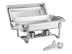 Calentadores de Comida SucceBuy Juego de Platos Calentadores Rectangulares de 4 Piezas de 7.5 L, Acero Inoxidable