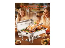Calentadores de Comida SucceBuy Juego de Platos Calentadores Rectangulares de 4 Piezas de 7.5 L, Acero Inoxidable
