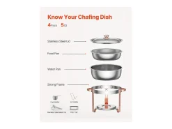 Calentadores de Comida SucceBuy Juego de 4 Calentadores de Bufé Redondos de 4.7 L, con Tapa, con 4 Cuencos de Gran Capacidad, Tapa y Pinzas, Ideal para Bufés
