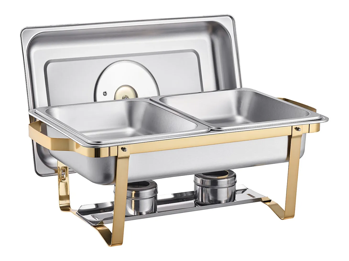 Calentadores de Comida SucceBuy Juego de Bufé Rectangular de 7.5 L (Juego de 2, con Bandejas de Acero Inoxidable de Tamaño Medio)