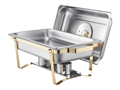 Calentadores de Comida SucceBuy Juego de 4 Calentadores de Bufé Rectangulares de 7,5 L, de Acero Inoxidable Dorado, Ideal para Bufés, Hoteles, Catering