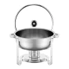Calentadores de Comida SucceBuy Juego de 2 Platos de Calentamiento Redondos de Acero Inoxidable para Bufé, de 4.7 L con Cacerolas de Tamaño Completo