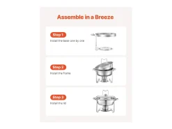 Calentadores de Comida SucceBuy Juego de 2 Platos de Calentamiento Redondos de Acero Inoxidable para Bufé, de 4.7 L con Cacerolas de Tamaño Completo