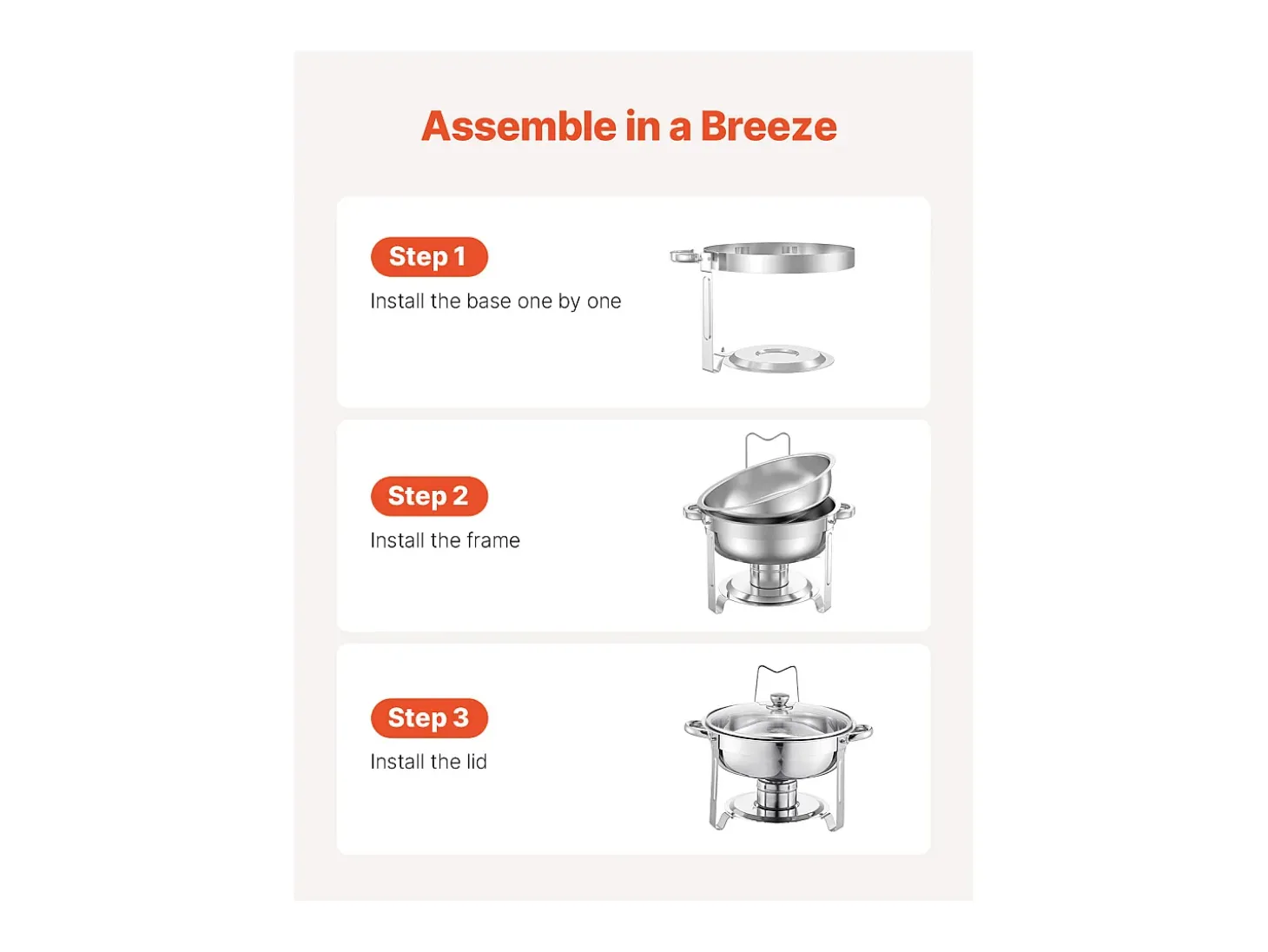 Calentadores de Comida SucceBuy Juego de 2 Platos de Calentamiento Redondos de Acero Inoxidable para Bufé, de 4.7 L con Cacerolas de Tamaño Completo