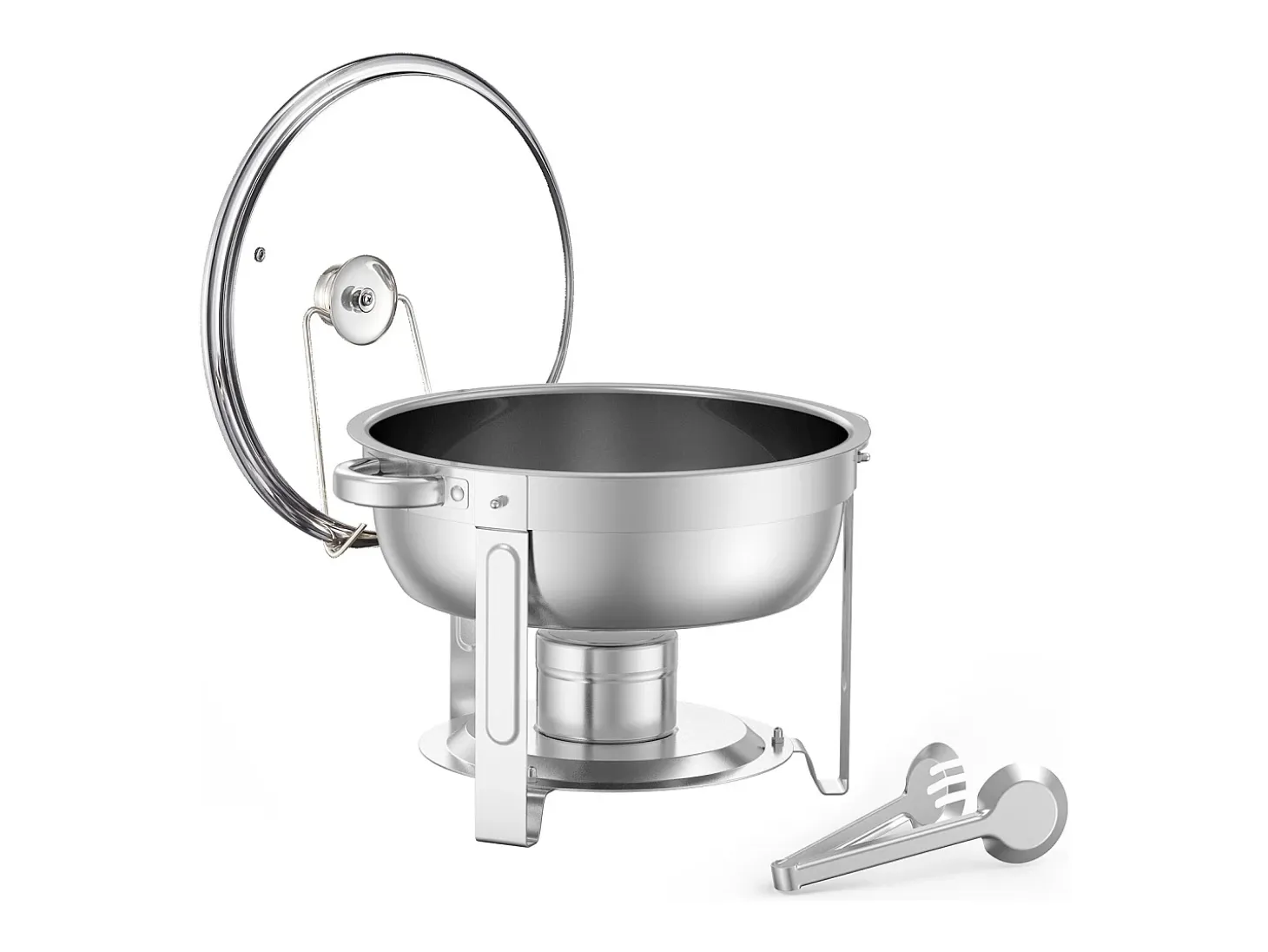 Calentadores de Comida SucceBuy Juego de 2 Platos de Calentamiento Redondos de Acero Inoxidable para Bufé, de 4.7 L con Cacerolas de Tamaño Completo