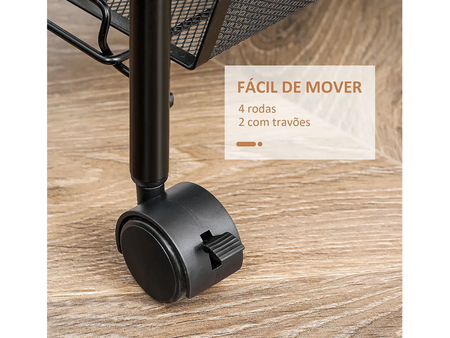 Carrito auxiliar Blum Homcom 4 niveles + ganchos + ruedas negro 84x45x26,5 cm