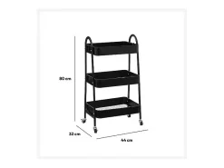Carrito auxiliar con ruedas 3 estantes negro 78x44x32 cm
