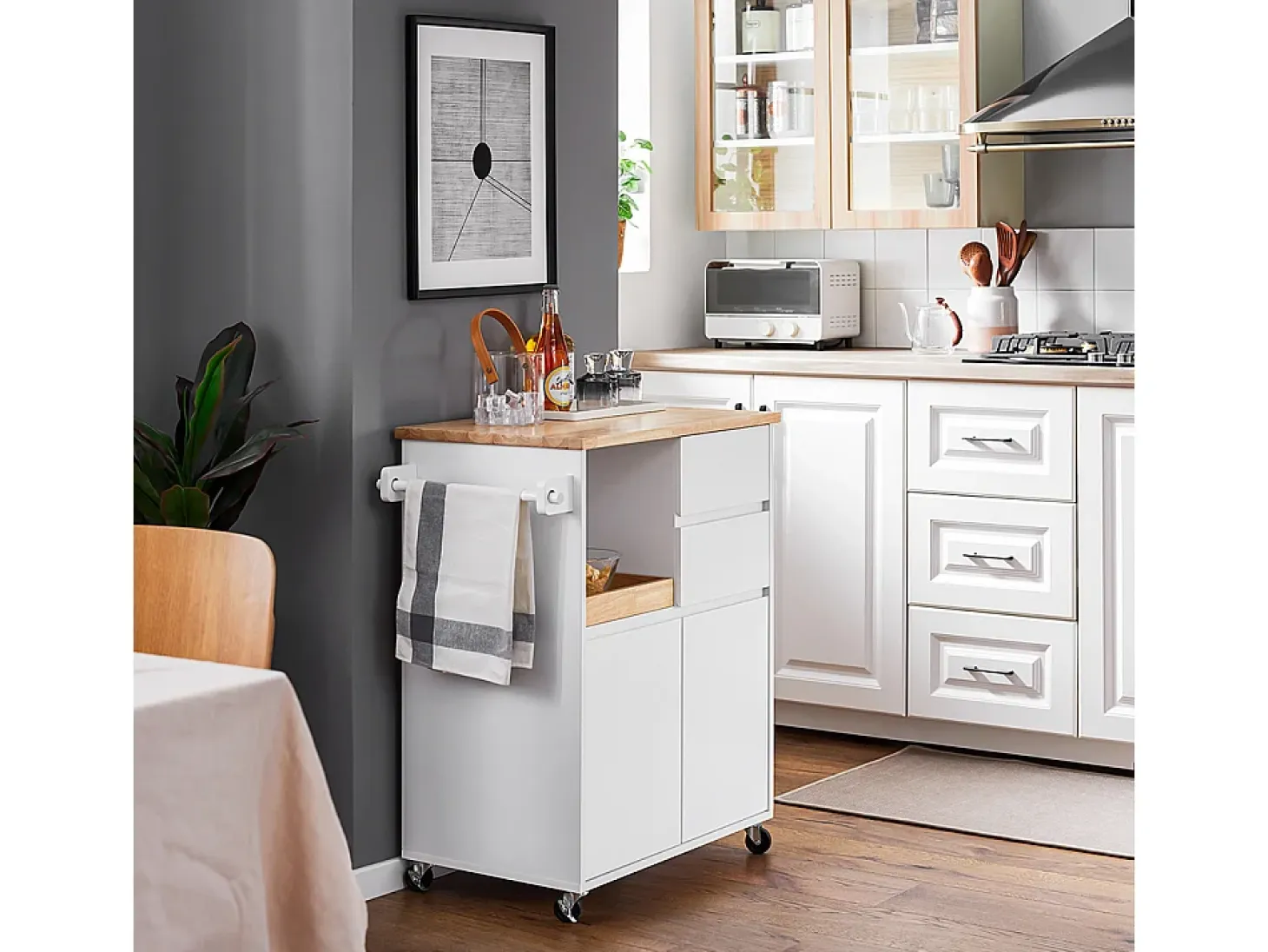 Carrito Auxiliar de Cocina con 2 Cajones FKW123-WN SoBuy ES