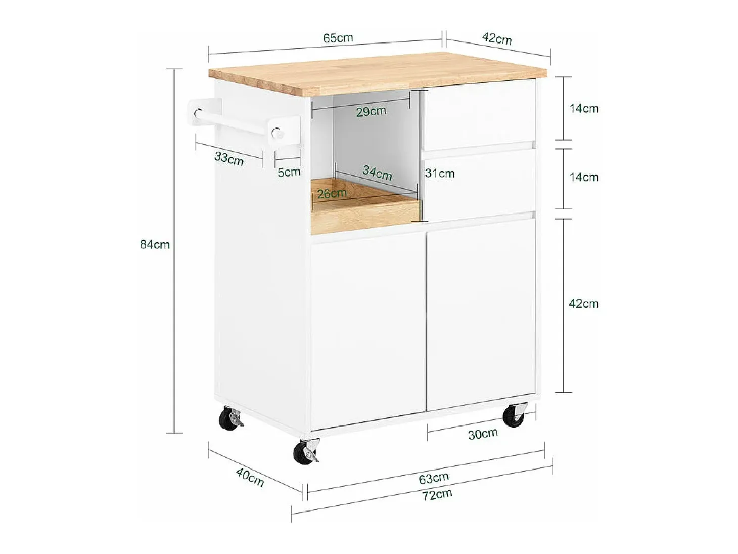 Carrito Auxiliar de Cocina con 2 Cajones FKW123-WN SoBuy ES