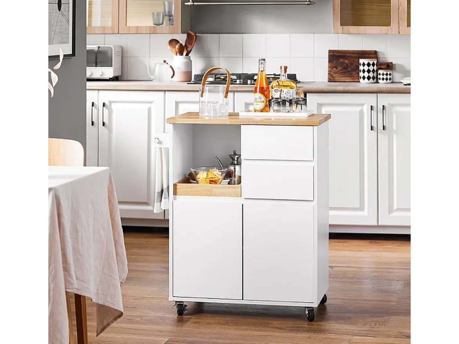 Carrito Auxiliar de Cocina con 2 Cajones FKW123-WN SoBuy ES