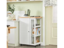 Carrito Auxiliar de Cocina Tres estantes y una Puerta 60x40x90cm Blanco FKW75-WN SoBuy ES