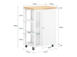 Carrito Auxiliar de Cocina Tres estantes y una Puerta 60x40x90cm Blanco FKW75-WN SoBuy ES