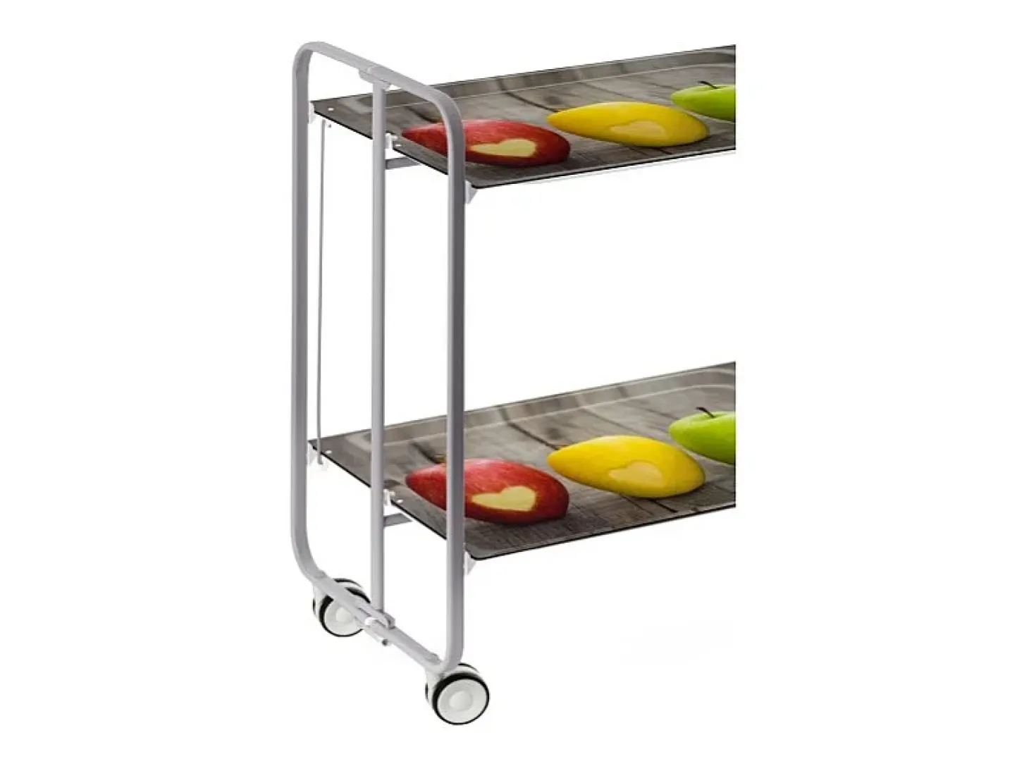 Carrito auxiliar plegable con ruedas - Estructura metálica gris, 2 estantes laminados Diseño Manzanas – 72*66*43 cm - BAUHAUS