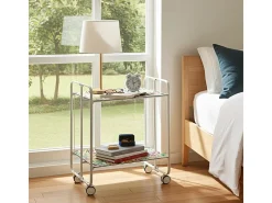 Carrito auxiliar plegable con ruedas - Estructura metálica blanca, 2 estantes laminados Decorado Vintage 5 – 72*66*43 cm - BAUHAUS