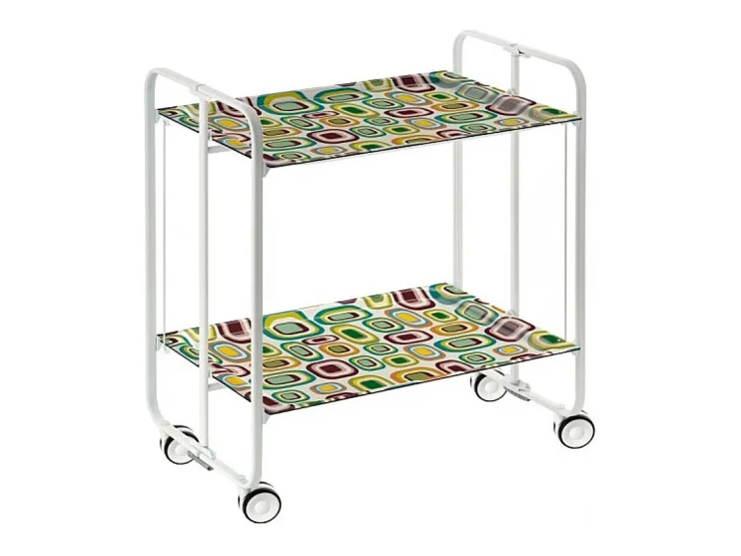 Carrito auxiliar plegable con ruedas - Estructura metálica blanca, 2 estantes laminados Decorado Vintage 5 – 72*66*43 cm - BAUHAUS