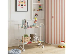 Carrito auxiliar plegable con ruedas - Estructura metálica blanca, 2 estantes laminados Decorado Corazones multicolor – 72*66*43 cm - BAUHAUS