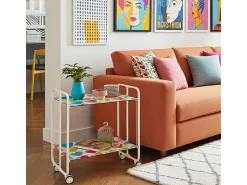 Carrito auxiliar plegable con ruedas - Estructura metálica blanca, 2 estantes laminados Decorado Corazones multicolor – 72*66*43 cm - BAUHAUS