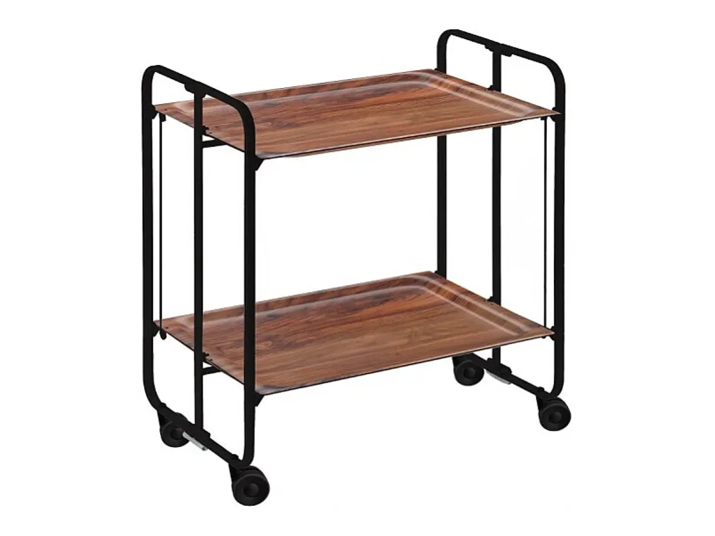 Carrito auxiliar plegable con ruedas - Estructura metálica negra, 2 estantes laminados color Cedro – 72*66*43 cm - BAUHAUS