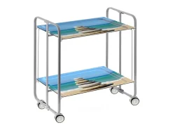Carrito auxiliar plegable con ruedas - Estructura metálica gris, 2 estantes laminados Decorado Playa – 72*66*43 cm - BAUHAUS